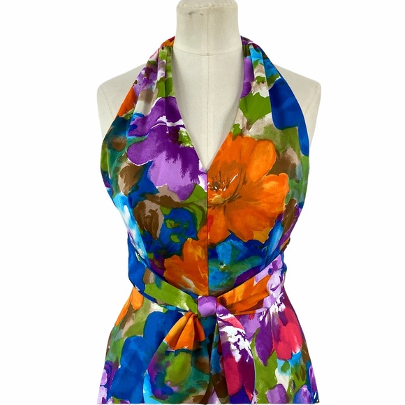 Tori Richards 70s Honolulu Floral Pastel Halter dress size 10 - Picture 3 of 16